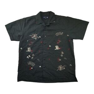 Cherokee Men M Casino Poker Dice Rayon Shirt Charcoal Vegas Novelty